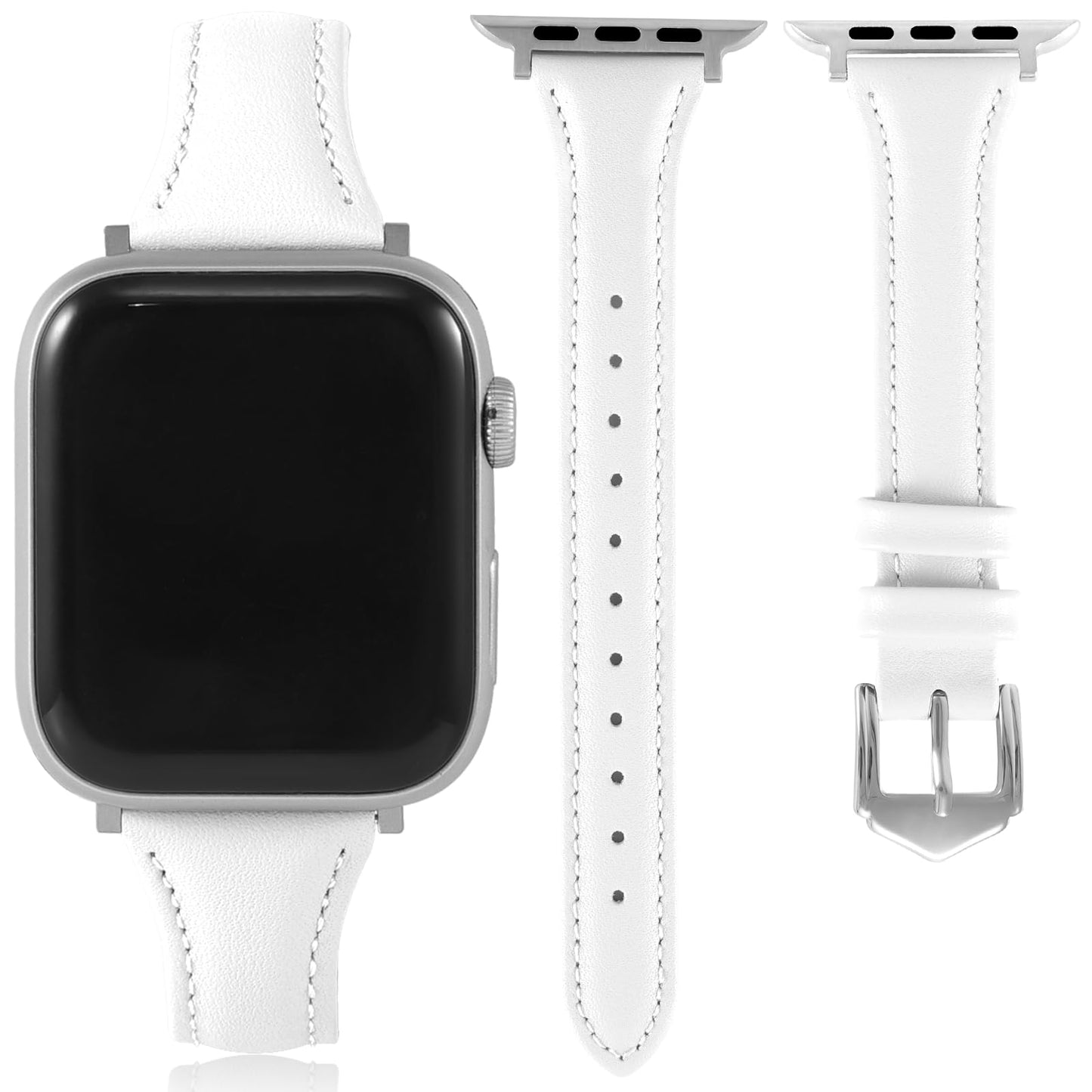 Slim Soft Genuine Leather Bands Compatible with Apple Watch Band 38mm 40mm 41mm 42mm for Women, Dressy Durable Leather Replacement Strap for iWatch SE1/2/3 11 10 9 8 7 6 5 4 3 2 1