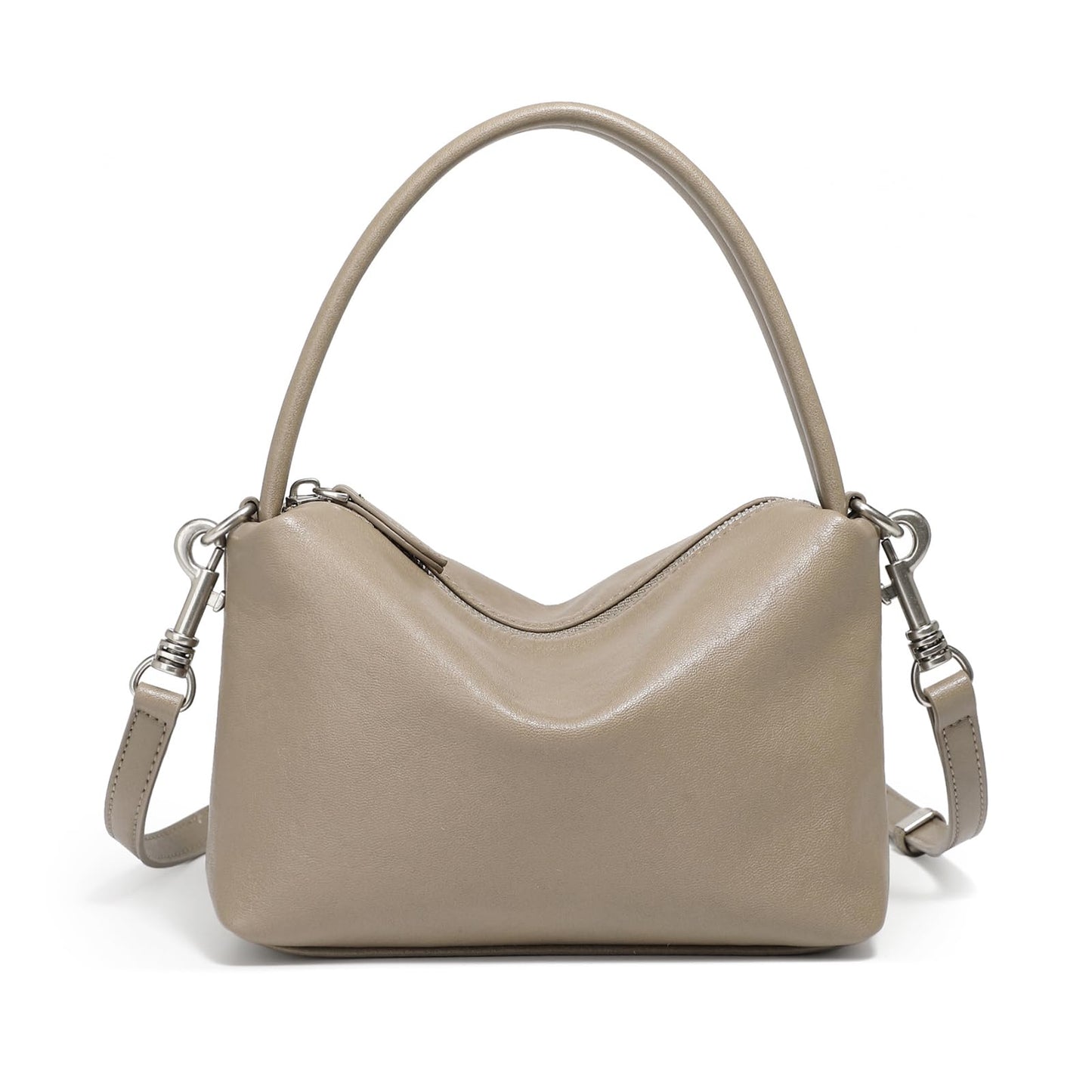 MFFOR Genuine Leather Small Purse, Hobo Crossbody Bags for Women, Slouchy Shoulder Bag, Designer Handbags for Daily Use (Gray)