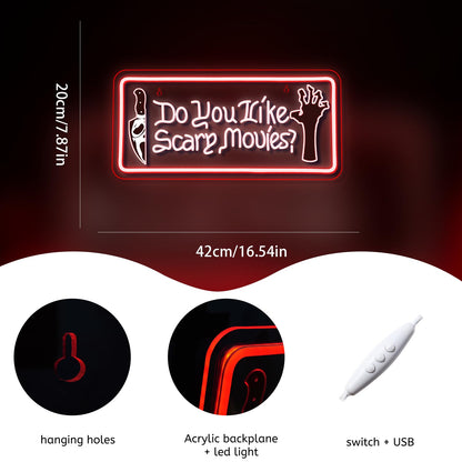 WLHOPE Do You Like Scary Movies Neon Sign Red Neon Signs for Wall Decor Led Lights for Cinema Halloween Bar Club Party Teen Boy Bedroom Game Room Decor Gifts