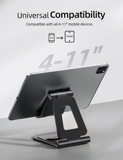 Nulaxy Aluminum Dual Foldable iPad Stand, Fully Adjustable Desktop Tablet Holder, Tablet Accessories for Office Kindle Compatible with Mobile Devices iPad Pro/Air/Mini, iPhone Pro/Max/Plus, Gray
