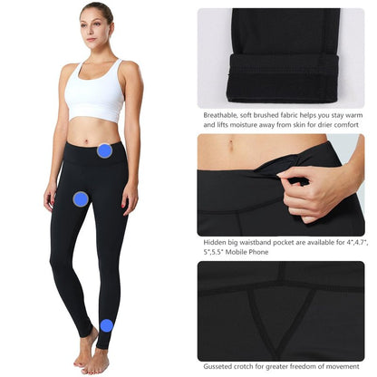 baleaf Women's Fleece Lined Leggings Thermal Warm Winter Leggings High Waisted Yoga Pants Cold Weather Inner Pocket 2-Pack Black/Blue XS