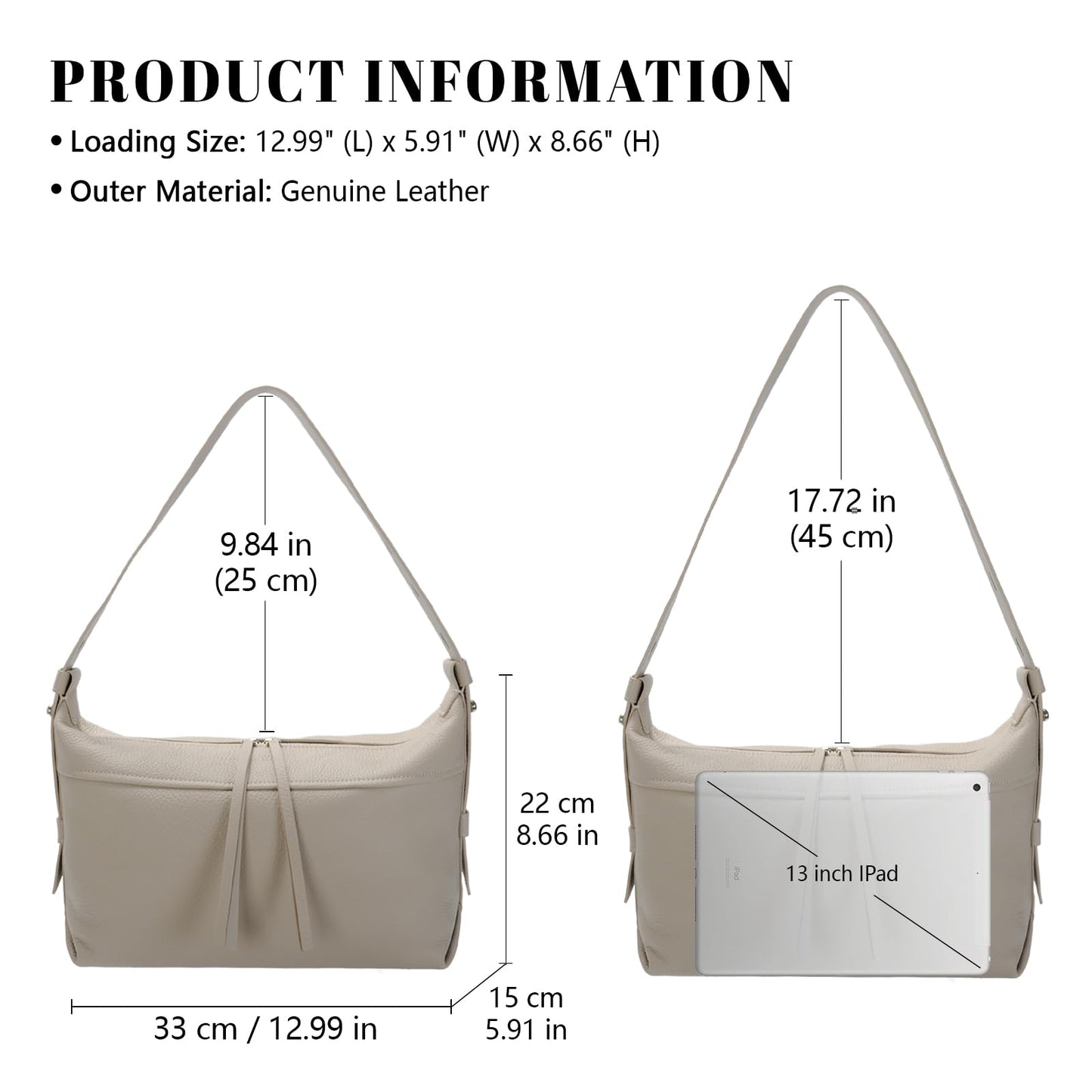 Genuine Leather Hobo Bags for Women Soft Real Leather Shoulder Hanbags Leather Trendy Crossbody Purses with Adjustable Strap (White)