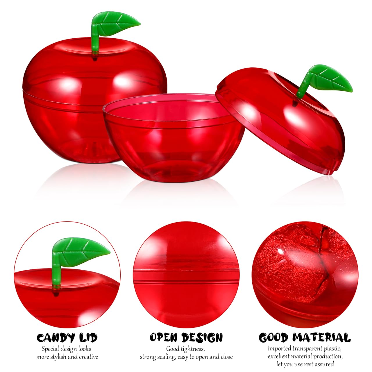 Cabilock 12 Pack Plastic Apple Shaped Candy Containers - Food-Grade Apple Boxes for Teachers Appreciation Present, Bulk Candy Jars with Lids for School Classroom, Party Favors, Christmas Decor