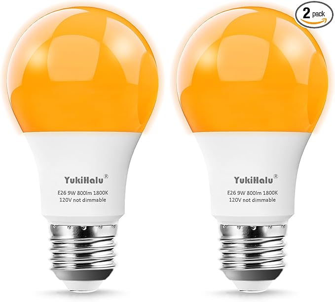 YukiHalu LED Amber Light Bulbs, A19 1800K E26 800Lm, 60W Equivalent Soft Warm Sleep Light Bulbs for Healthy Sleep, Baby Nursery Light, Bedroom Night Light, Not-Dim, 2-Pack