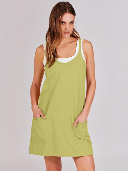 ANRABESS Women Athletic Dress Summer Tennis Workout Active Sports Mini Romper Dress Built in Shorts Travel Vacation Clothes Light Green X-Large