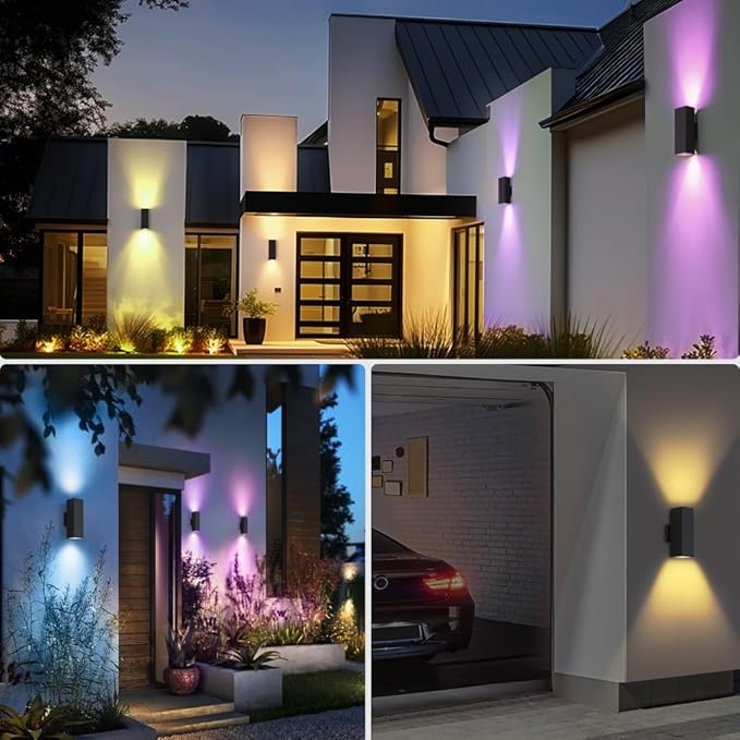 KIZON Smart Outdoor Wall Lights RGBCW Color Changing, Modern Dusk to Dawn Outdoor Sconce Lights Up and Down Lighting, Exterior Light Fixture for House Porch Garage, Works with Alexa, ETL Listed