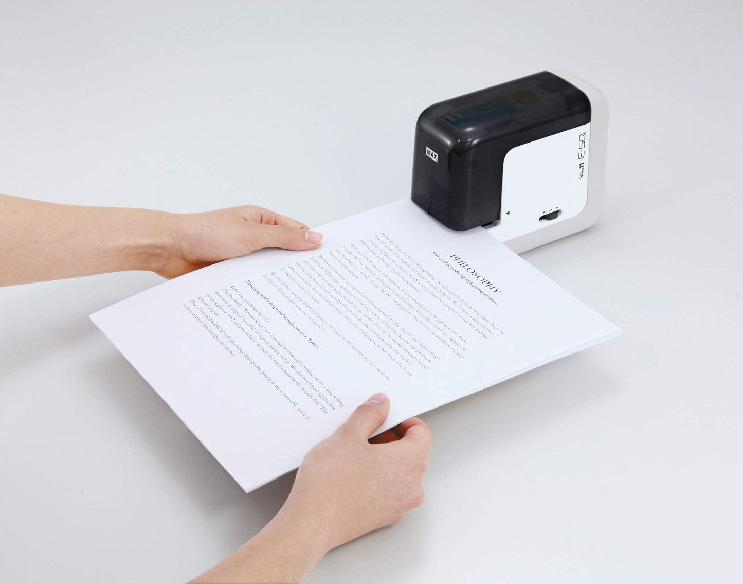 MAX USA BH-11F Portable Electric Stapler - Compact, Powerful, Noiseless, Rapid, Automatic, Touchless Equipment, Black/White