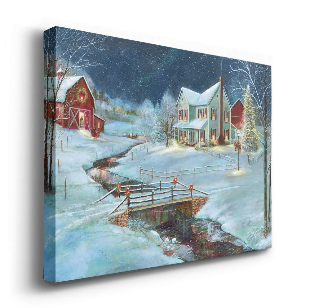 Renditions Gallery Christmas on the Farm Wall Art, Snowy Country with Red Barn, Charming Winter Decorations, Premium Gallery Wrapped Canvas Decor, Ready to Hang, 8 in H x 12 in W, Made in America