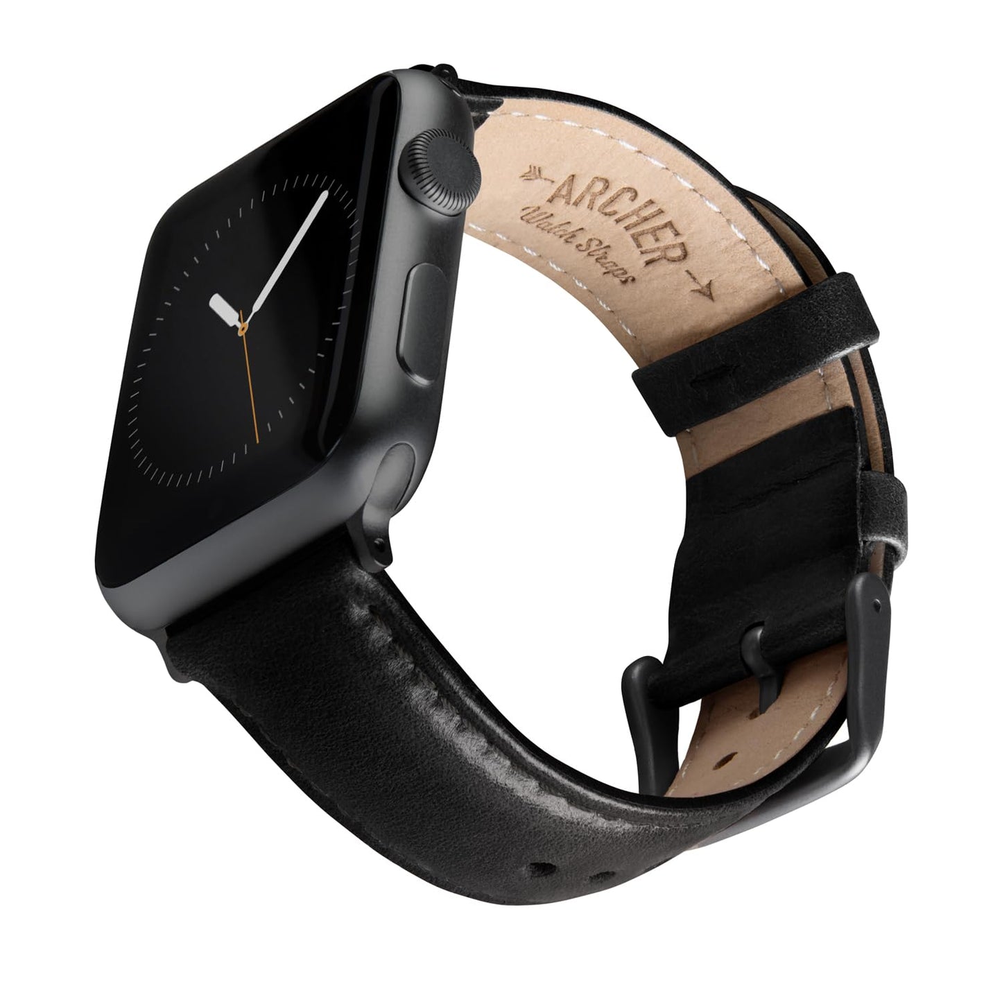 Archer Watch Straps - Top Grain Leather Straps for Apple Watch (Black/Matched Thread, Matte Gray Hardware, 40/41/42mm)