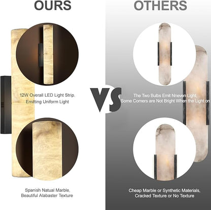 Bronze Alabaster Wall Sconces, 20" Natural Marble Wall Sconce, Hardwired Black Wall Sconces Indoor, Stone Wall Sconce Dimmable, Alabaster Wall Lamp for Living Room, Bathroom, Bedroom, Stair-Upgraded