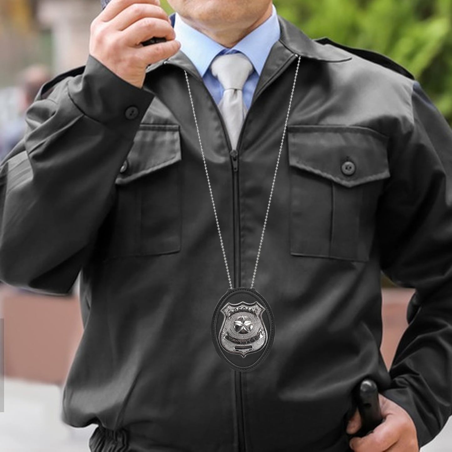Police Badge Holder, 2 Pack Security Badge Holder Belt Clip, Metal Clip and Chain Included, Universal Leather Holder for Law Enforcement Ullnosoo