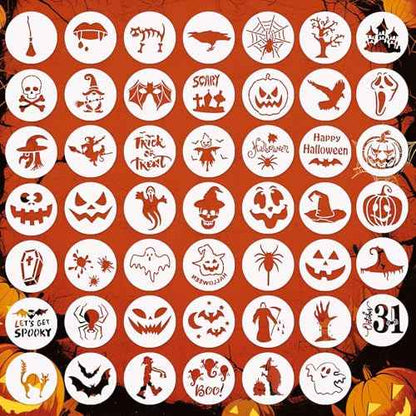 48 Pieces Halloween Stencils for Painting, 6 Inch Reusable Plastic Halloween Pumpkin Painting Stencils Ghost Bat Witch Spider Pumpkin for Crafts Pumpkin Carving Wood DIY Wall Art Halloween Decoration