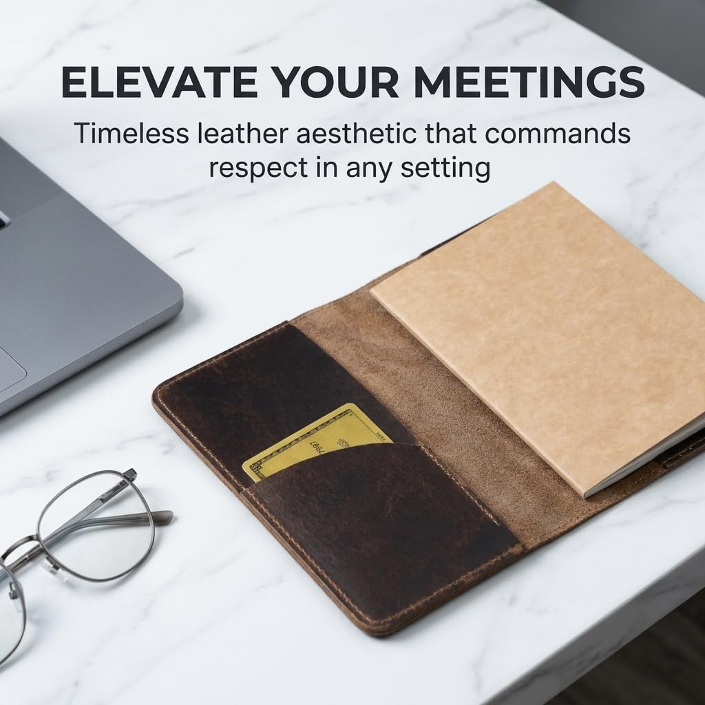 Rustique Leather Field Notes Cover Collection - Refillable Travel Journal & Notebook Organizer with Card Slots - Handmade Full Grain Leather (Curved Pocket Set - Smoky Bourbon)