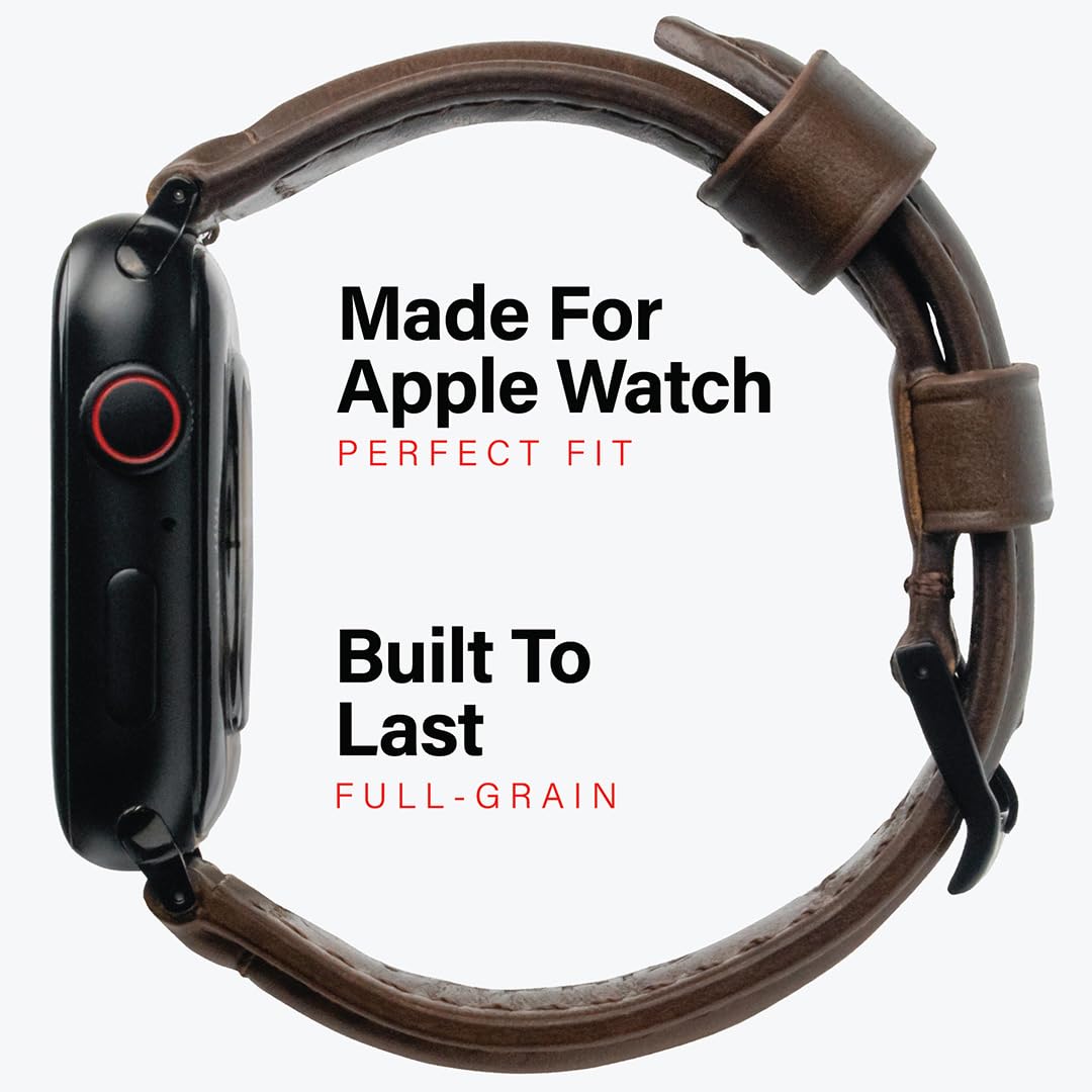 KORDIZ Traditional Leather Band for Apple Watch Series 11, 10, 9, 8, 7, 6 & SE3, SE2, SE [46mm/45mm/44mm] – Full-Grain Genuine Leather Replacement Strap for Men & Women – Classic Wristband Compatible with iWatch (Dark Brown)