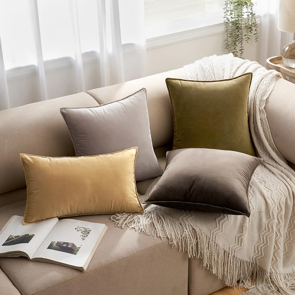 MIULEE Olive Green Velvet Throw Pillow Covers 20x20 Soft Decorative Solid Square Cushion Cases Pack of 2 Modern Luxury Home Decor for Couch, Sofa, Bedroom