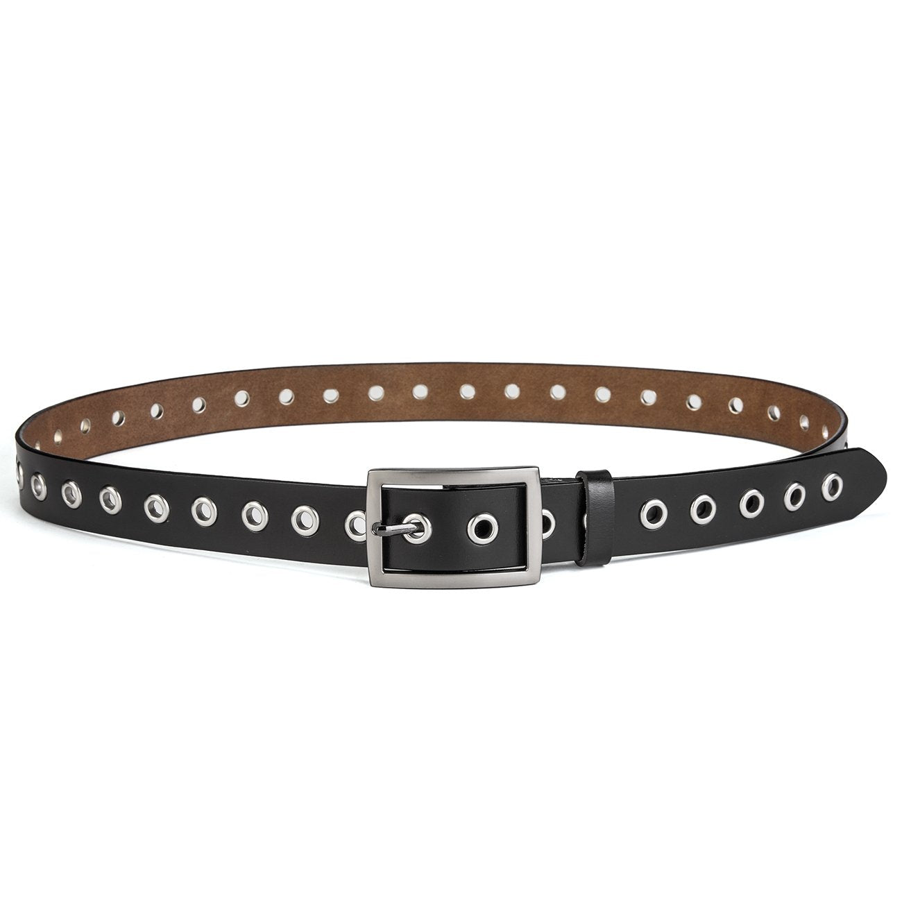 McFanBe Leather Belt for Women Girls Waist Belt Alloy Buckle 1.1 Inches Width Adjustable (B:Black, M(Fit waist size 34"-37"))