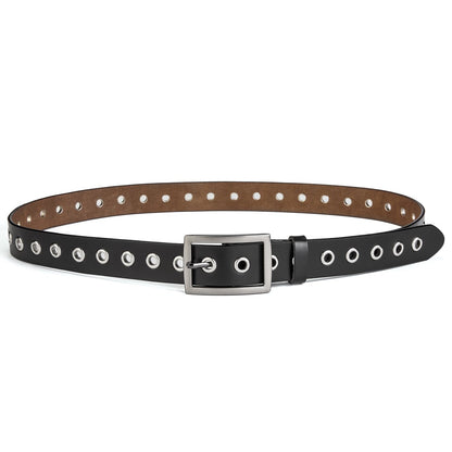 McFanBe Leather Belt for Women Girls Waist Belt Alloy Buckle 1.1 Inches Width Adjustable (B:Black, M(Fit waist size 34"-37"))