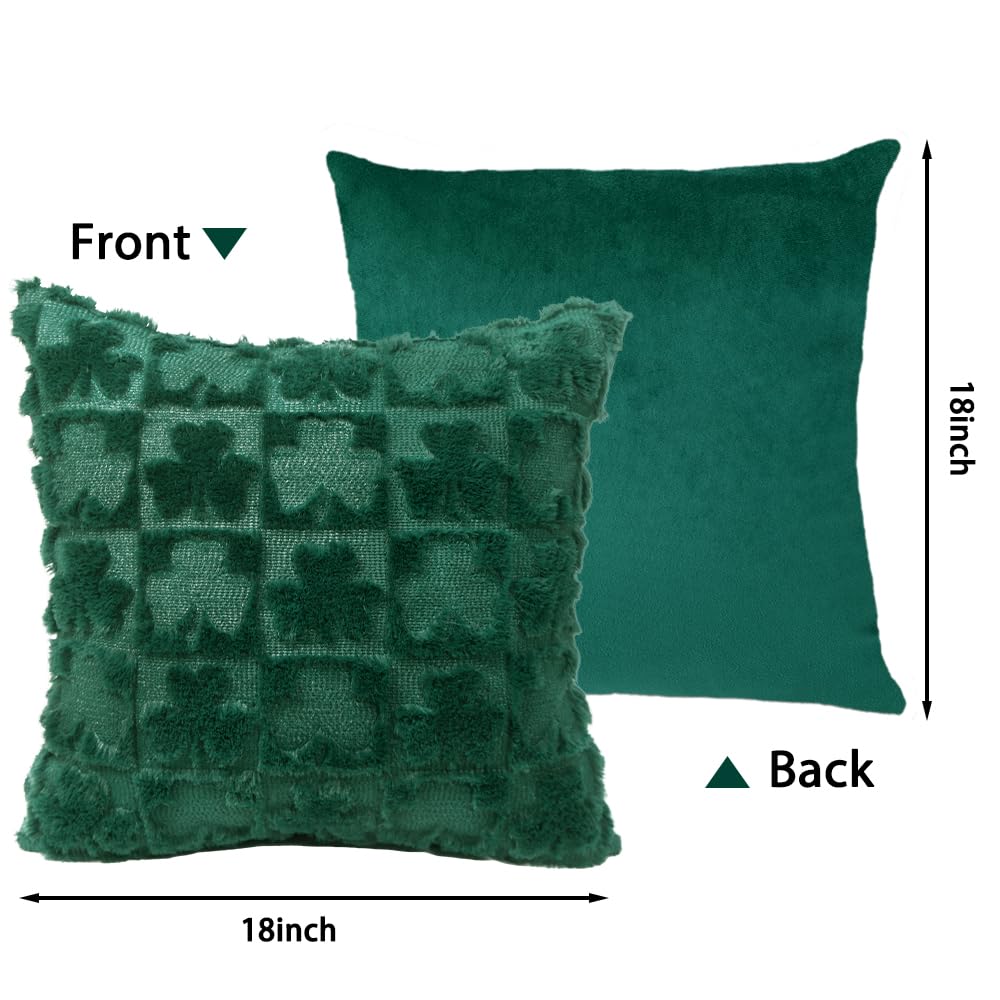 Heirloom Haven St Patrick’s Day Pillow Covers Set of 2,Green Shamrock Irish Soft Plush Faux Fur Jacquard Throw Pillows Decorations for Bedroom Sofa Holiday Festivals Home Decor 18x18 inch