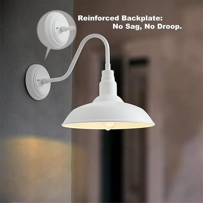 2 Pack 14in Barn Gooseneck Lights for House, White Outdoor Farmhouse Wall Light Fixture for Porch, Exterior Patio Wall Sconce for Front Door, Garage