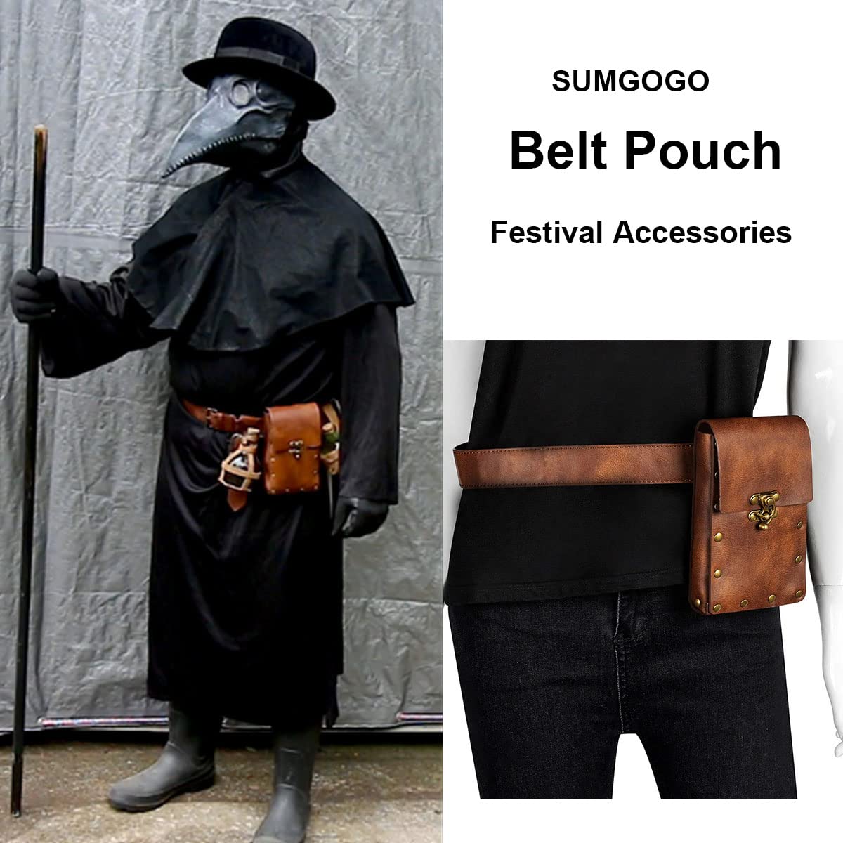 SUMGOGO Retro Belt Pouch Waist Bag Womens Fanny Pack Cellphone Holder Steampunk Medieval Renaissance Purse Costume Accessory (Brown)