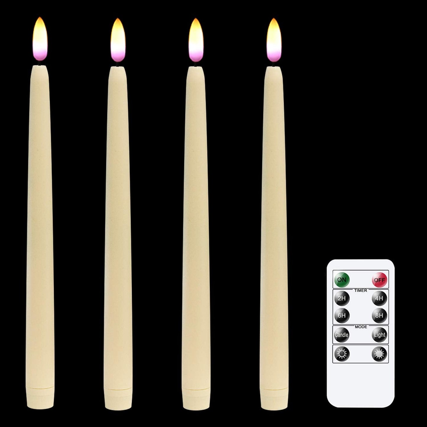 Wondise Flameless Flickering Taper Candles with Remote and Timer, 11 Inch Battery Operated Real Wax 3D Flame Ivory Window Candle for Christmas Home Decoration, Set of 4(D0.78 inch x H11 inch)