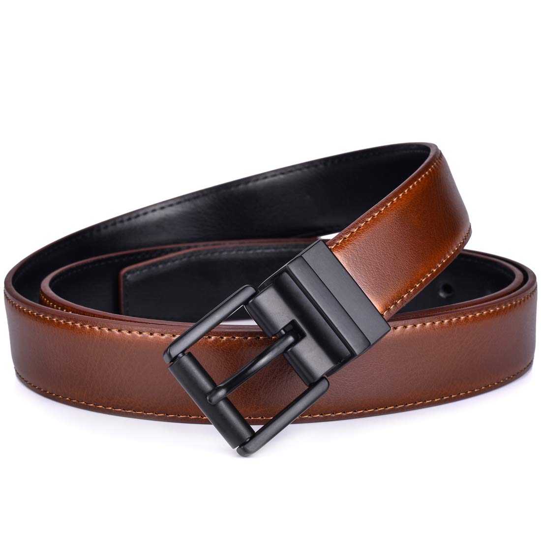 Beltox Men’s Belts Dress Casual Reversible Leather 1.1” w Roller Buckle Rotated(Black/Brown w Black Buckle, 38-40)