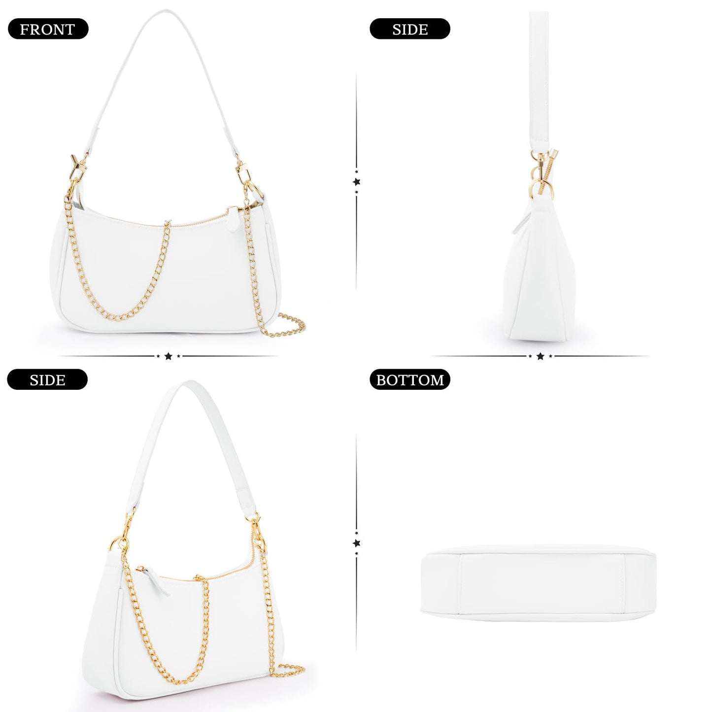 Uygafly Purses for Women Shoulder Bag and Handbags,Small Leather Purse with Removable Straps - White