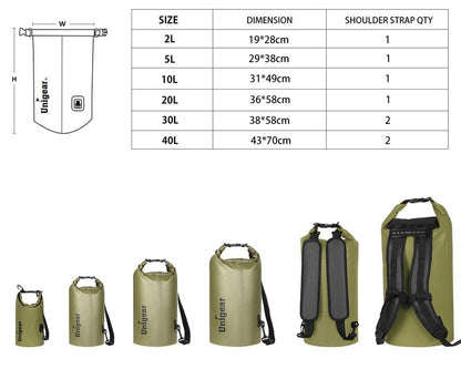 Unigear Dry Bag Waterproof, Floating and Lightweight Bags for Kayaking, Boating, Fishing, Swimming and Camping with Waterproof Phone Case (Army Green, 5L)