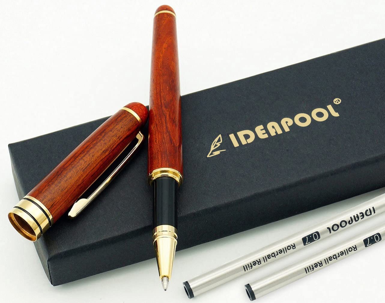 IDEAPOOL Luxury Rosewood Ballpoint Pen Writing Set - Extra 2 Black Refills - Elegant Fancy Nice Gift Wood Pen Set for Signature Executive Business Journaling