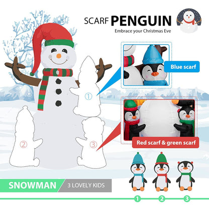 VIVOHOME 6FT Christmas Inflatable Outdoor Decoration, Snowman with Penguin, Navidad Blow Up Yard Decor with Built-in LED Light for Lawn, Garden, Party