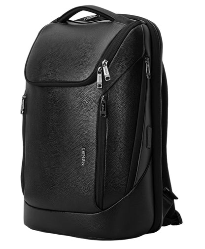 LENZN Durable Leather Laptop Business Backpack Perfect for Men & Women, Work Backpack Fits 15.6 Inch, Premium Quality Travel Bag with USB Charging Port, Water-Resistant, Bookbag with Multiple Pockets