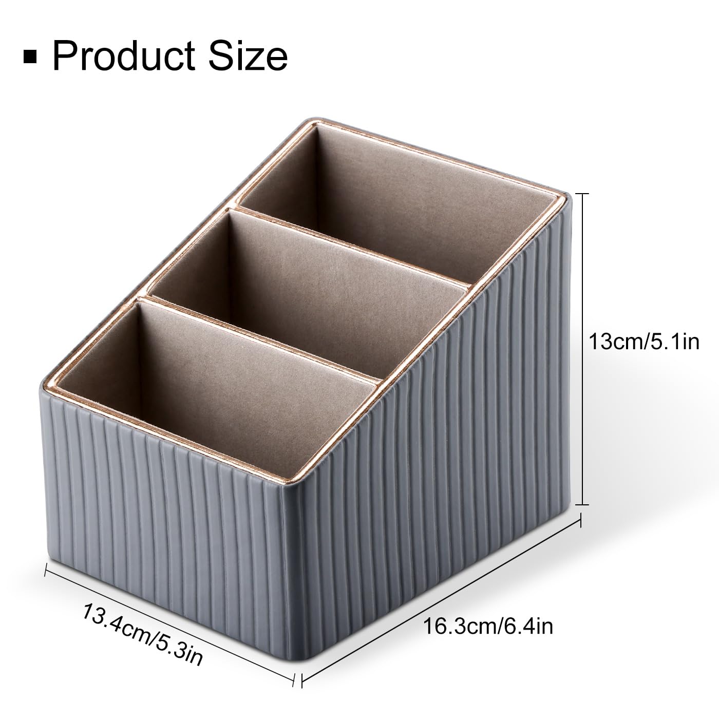 KINGFOM 3 Slot PU Leather Remote Controller Holder, Home Sundries Storage Box, TV Guide/Mail/CD Organizer/Caddy/Holder with Free Cable Desk Organizer (Grey)