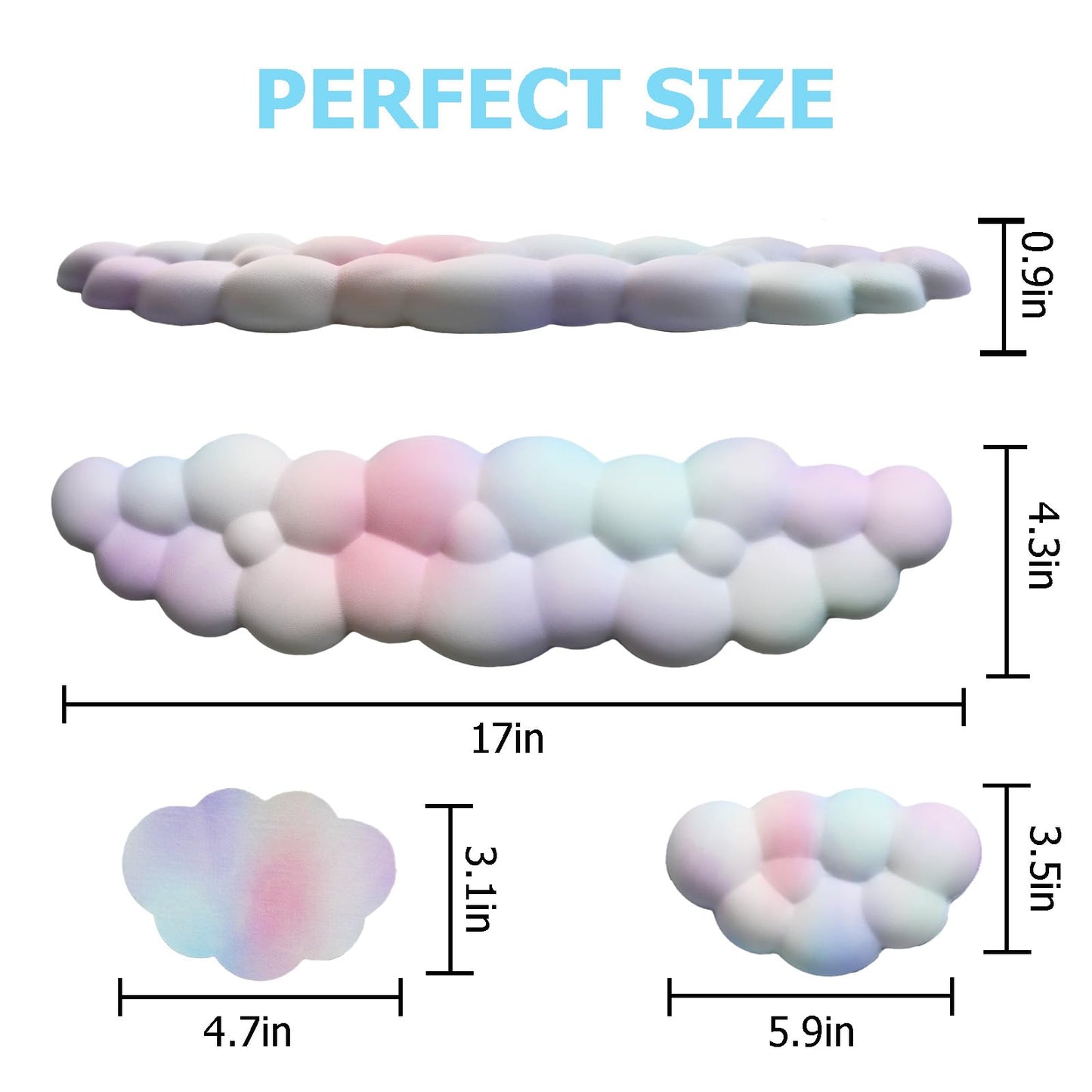 Cloud Wrist Rest Keyboard, PU Leather Memory Foam Wrist Support for Computer Keyboard, Ergonomic Keyboard Pad and Cute Mouse Wrist Pad for Gaming, Office, Computer, Easy Typing Pain Relief, Rainbow