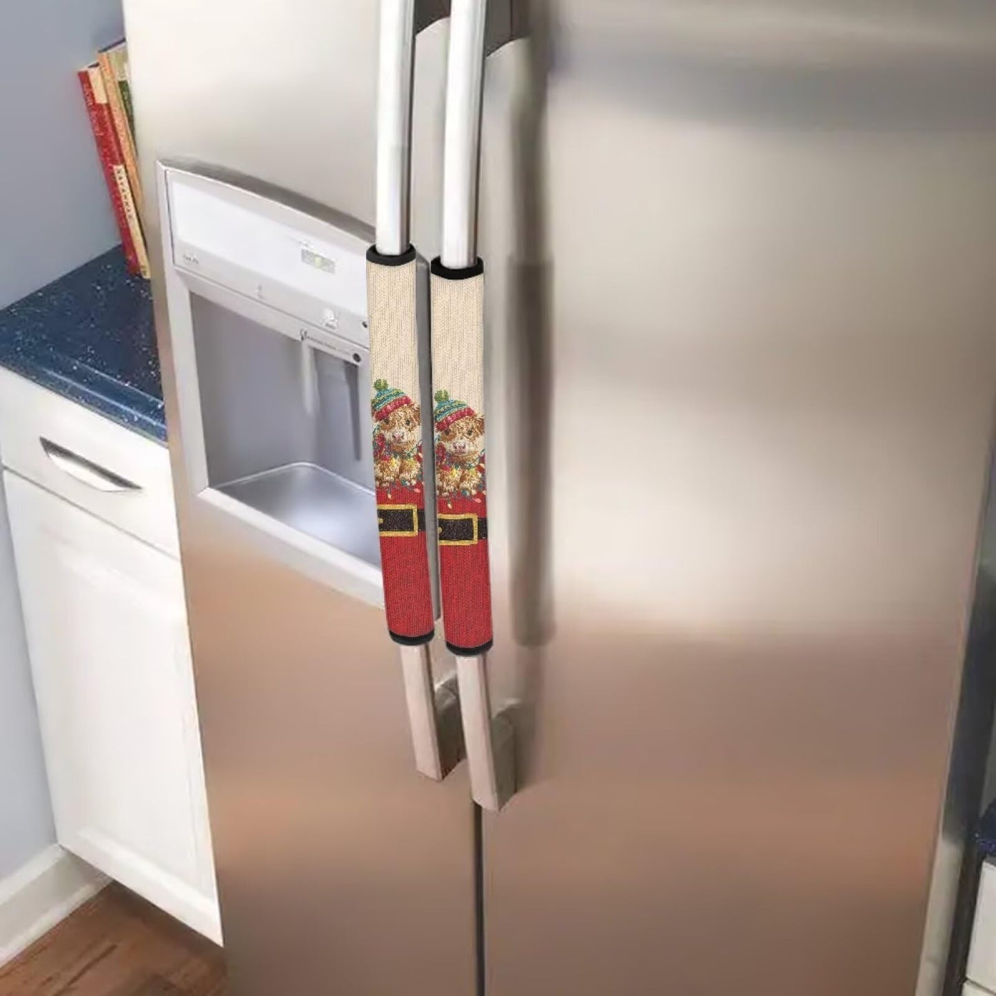 HUISEFOR Christmas Refrigerator Door Handle Covers Highland Cow Kitchen Appliances Gloves Fridge Microwave Dishwasher Door Cloth Protector, Catches Drips,Smudges&Fingerprints Dust Covers