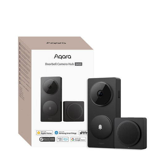 Aqara Smart Doorbell Camera G410 with Chime, 2K, HomeKit Secure Video, 2-Way Audio, Built-in Matter Hub, Wireless/Wired, Supports Apple Home, Alexa, Google, Home Assistant, 2.4G/5GHz Wi-Fi, Gray