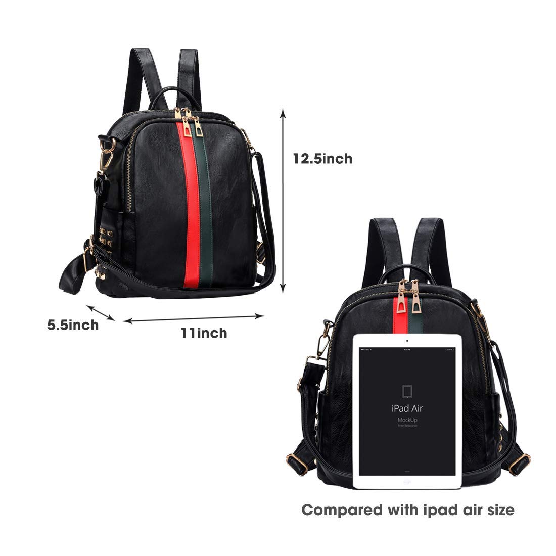 Lowille Backpack Purse For Women Mini PU Leather Rucksack Fashion Small Daypack Travel Shoulder Bag Tote Handbag (Big Black)