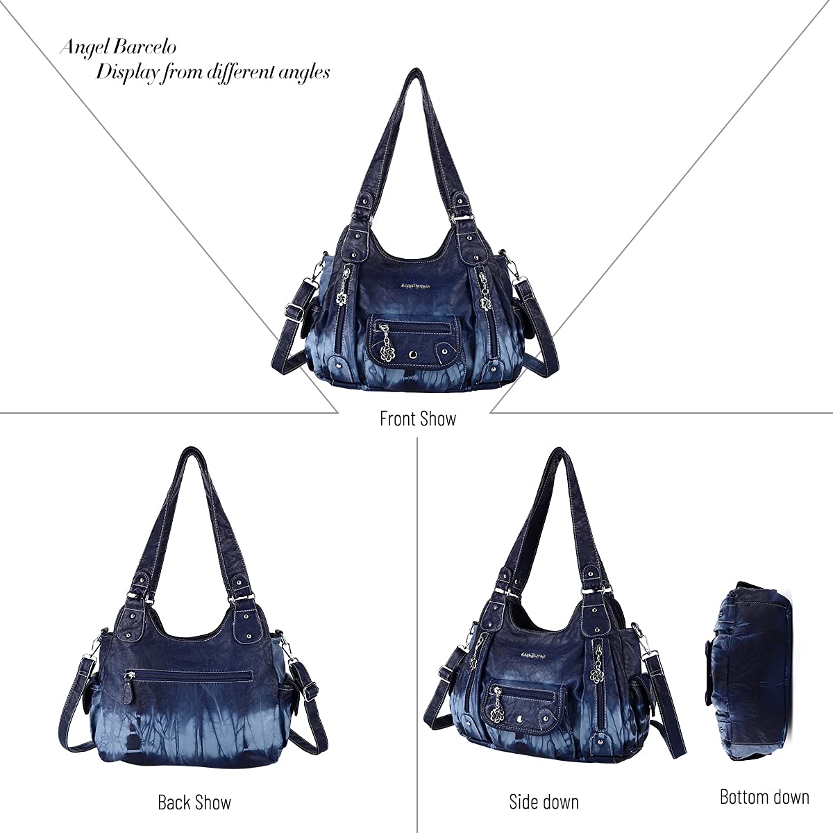 Angel Barcelo Women Purses and Handbags PU Leather Shoulder Bag Fashion Hobo Bags for Women (Fashion Blue)
