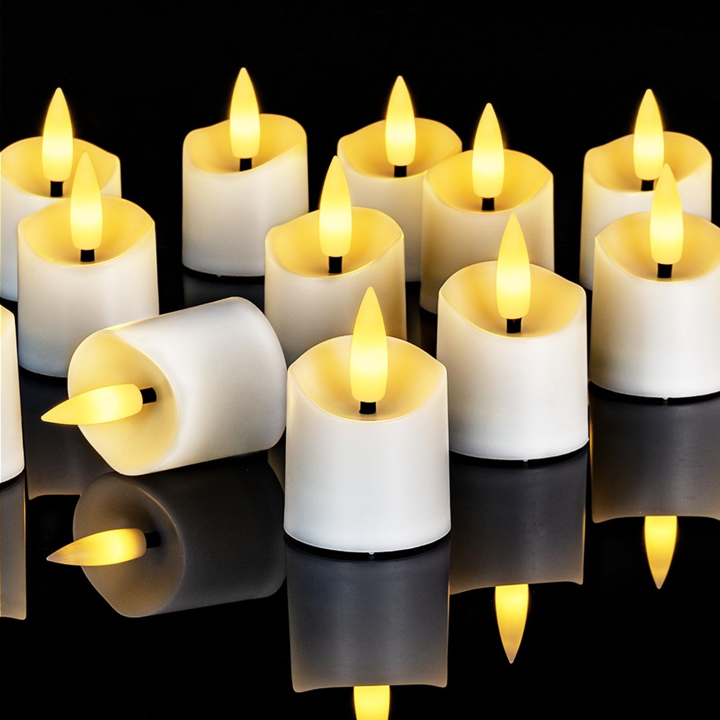Homemory 12Pack Timer Flameless LED Votive Candles, Realistic 3D Flickering Flameless Candles, Long Lasting Battery Operated Tealight, for Thanksgiving Day, Christmas, Wedding Decor-White Base