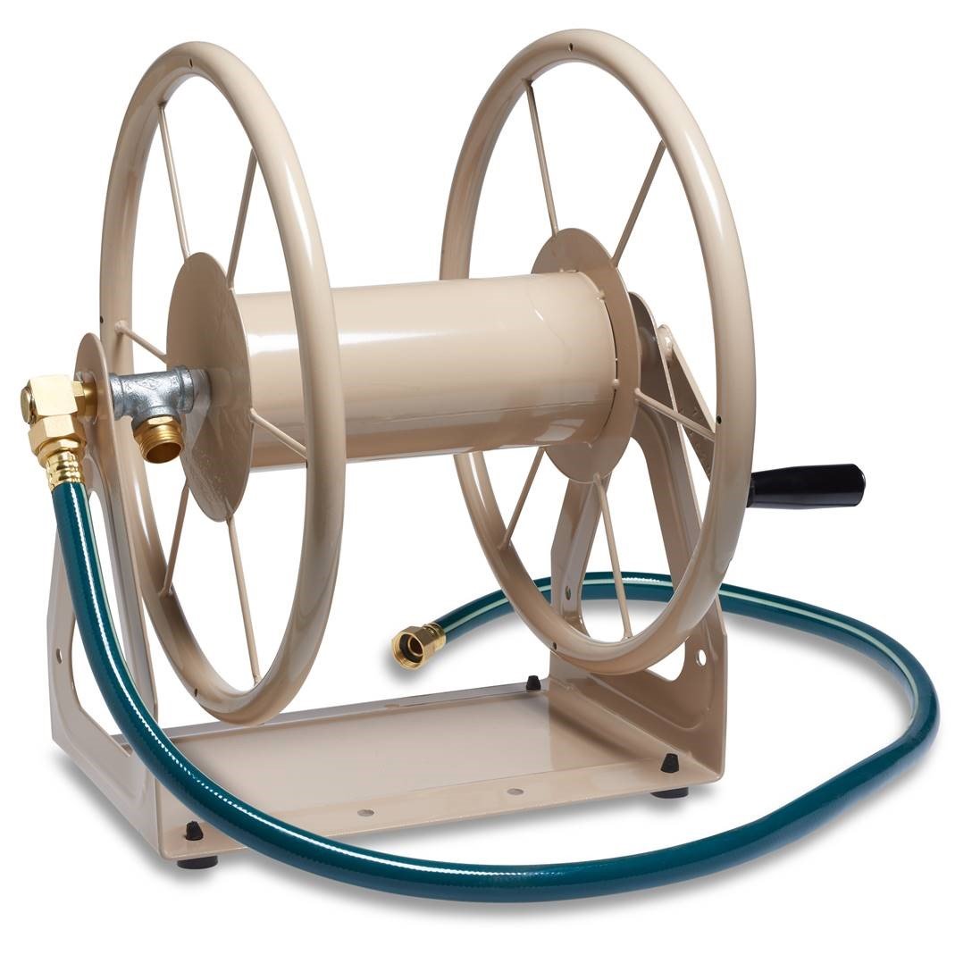 Liberty Garden Products 703-2 Multi-Purpose Steel Garden Wall/Floor Mount Hose Reel, Tan Poly