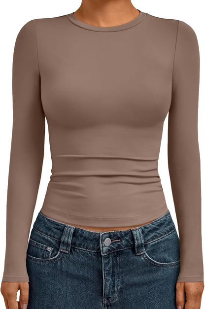 AUTOMET Womens Long Sleeve Shirts Basic Compression Going Out Crop Tops Fall Fashion Y2K Clothes 2025