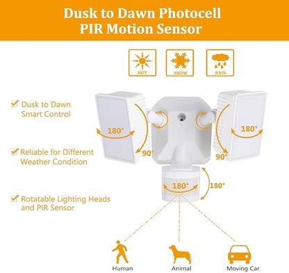 Security Lights Outdoor, Flood Lights Hardwired AC Power, Motion Sensor/Dusk to Dawn/ 6Hrs/Eco Dim 4 Working Modes, 280W Equiv. 5000K, Exterior Security Floodlight for Yard/Garage/Patio, 2Pack