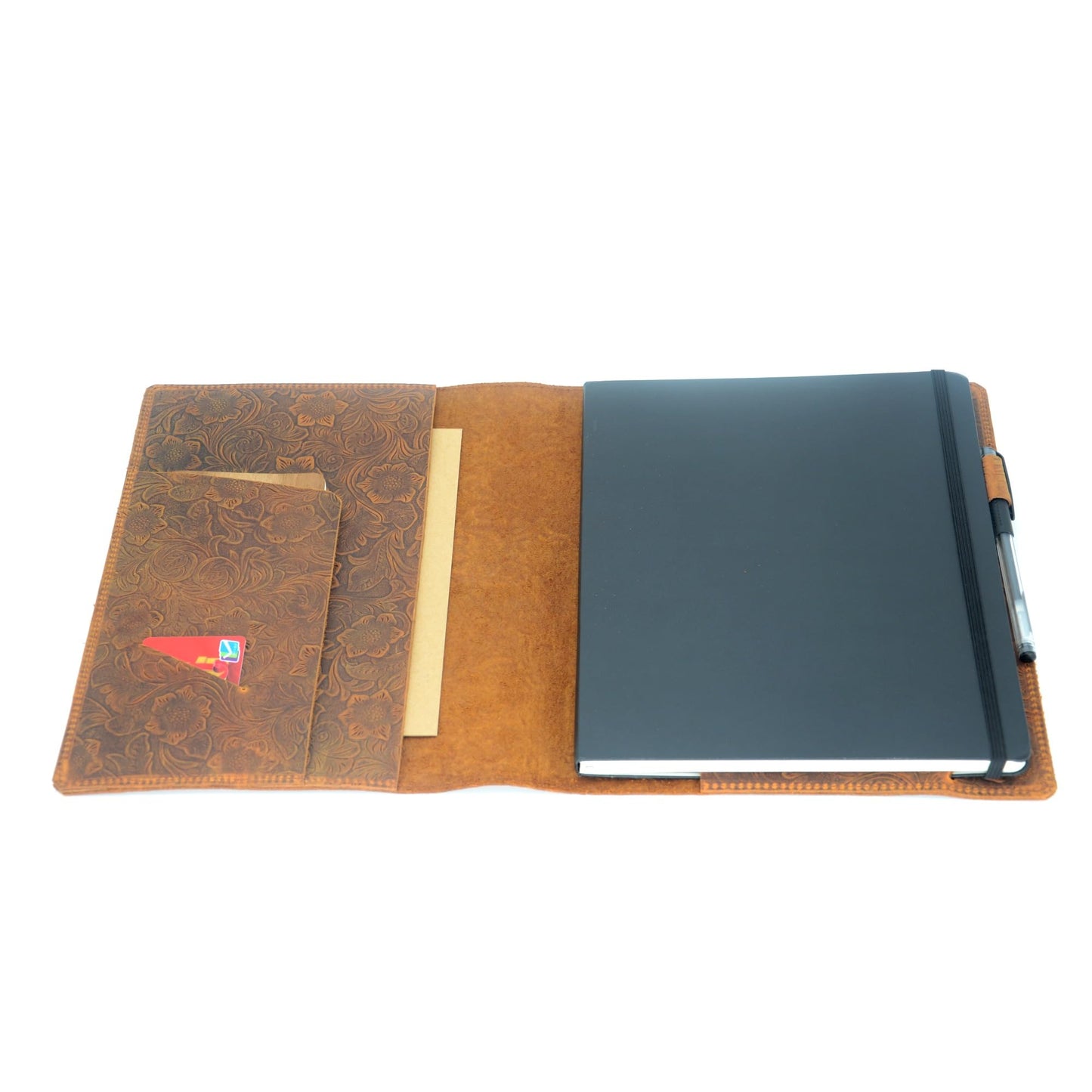 JJNUSA Leather Cover Compatible With Moleskine Classic XL 7.5" x 9.75" Hard Cover, Notebook Travel Journal Cover Distressed Cahier Refillable Writing Diary Flower Brown