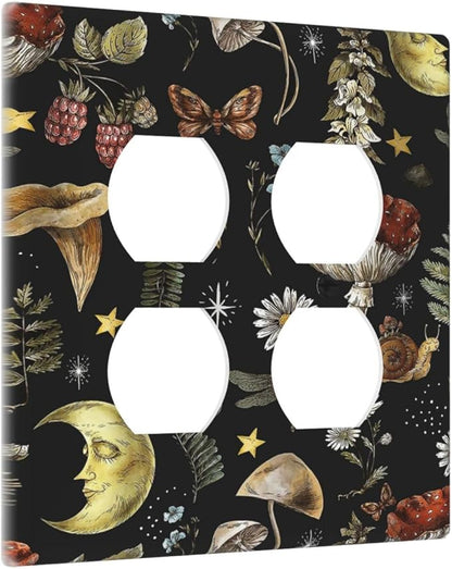 Decorative Light Switch Cover Plate Nature Plant Botanical Daisy Musrhoom Snails And Moon 2 Gang Socket Covers Double Duplex Wallplates Switch Plates and Outlet Covers for Bathroom Home Decor