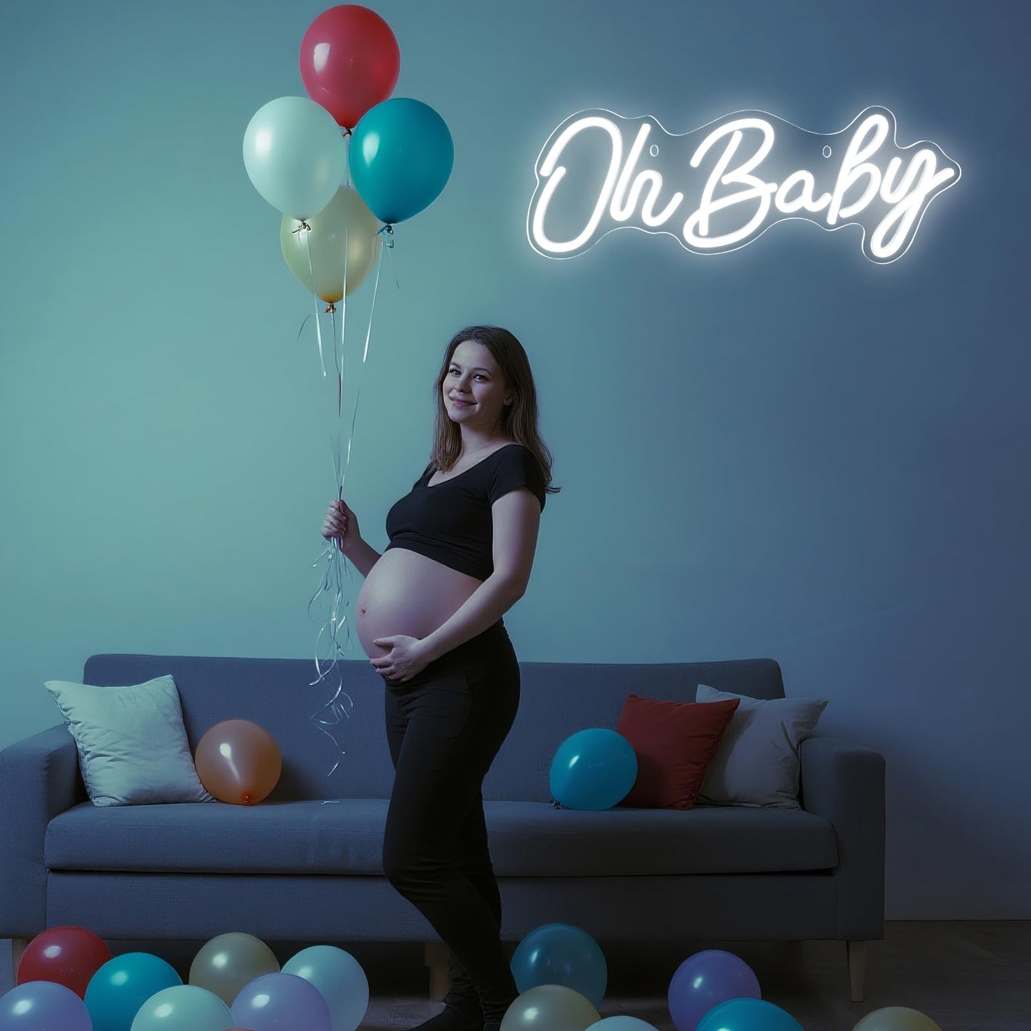 Oh Baby Neon Sign for Backdrop Wall Decor, Dimmable LED Neon Light for Baby Shower, Gender Reveal, Birthday Party Decorations, White