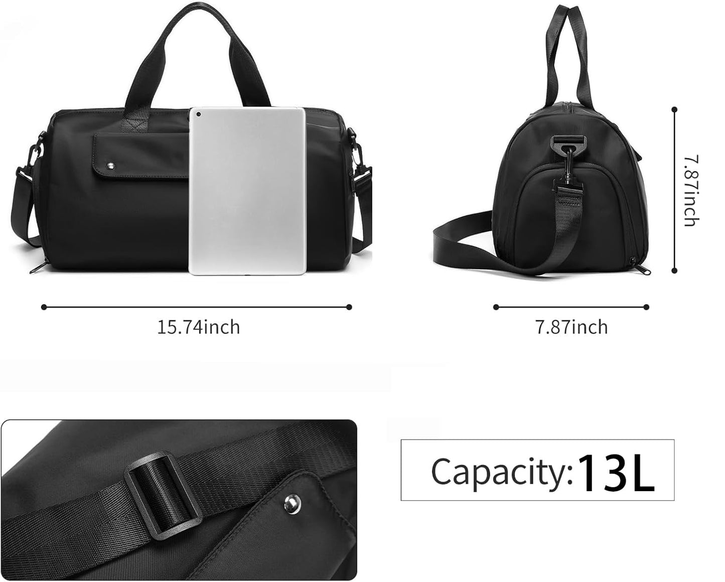 reeyee 13L Small Gym Bag for Men，personal item Travel Mini Duffel Bags with Shoe Compartment, carryon satchel plane bags，840D Cordura Water-Resistant