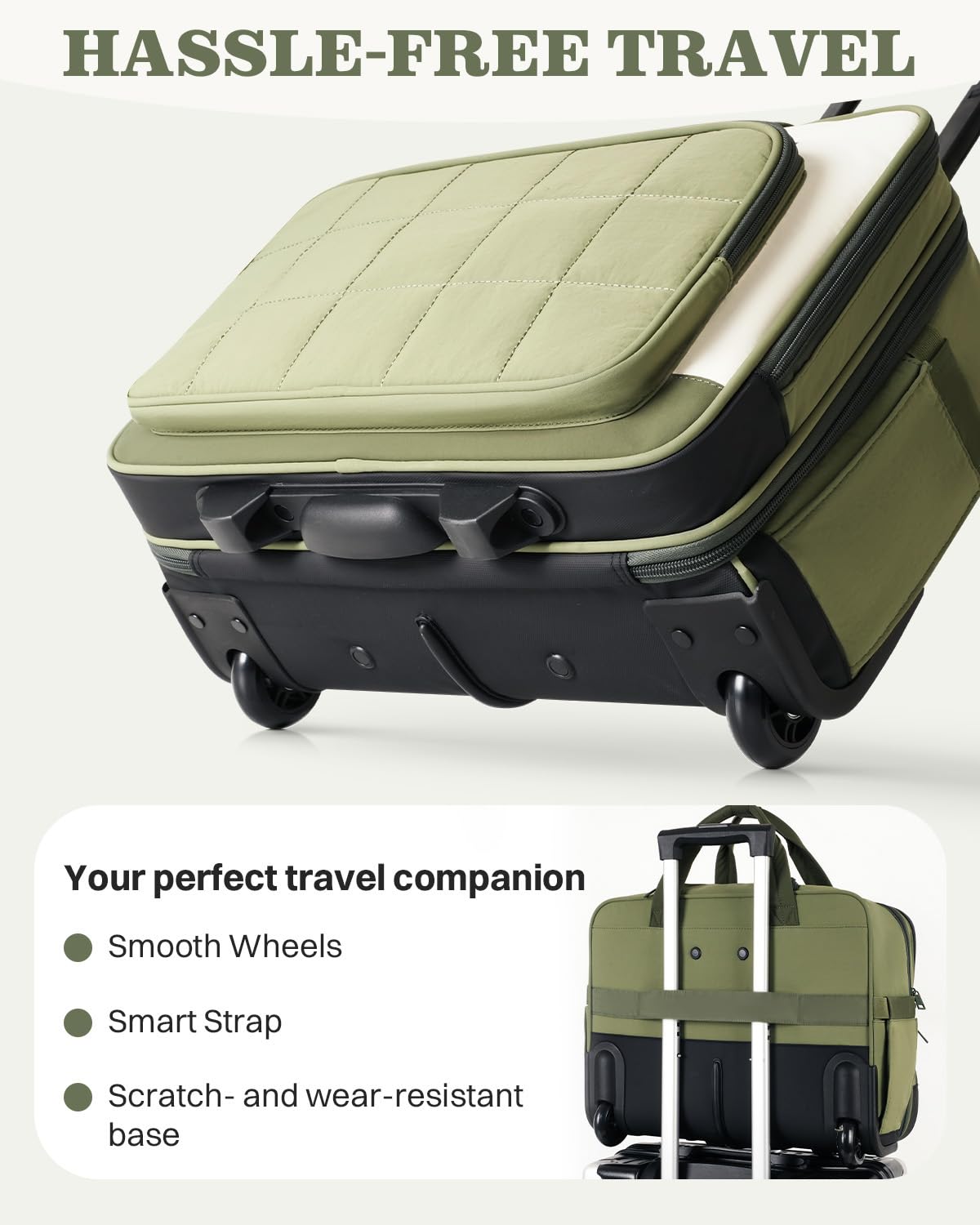 AUROTIER Rolling Puffer Laptop Bag, Rolling Briefcase for Women, Wheeled 16 Inch Computer Bag, Water Resistant Stylish Overnight Underseat Carry On Luggage with Wheels for Work Travel Business, Green
