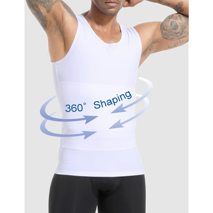 Mens Slimming Body Shaper Vest, Gynecomastia Compression Shirt Shapewear, Abs Abdomen Undershirts, Tummy Control Tank Top White