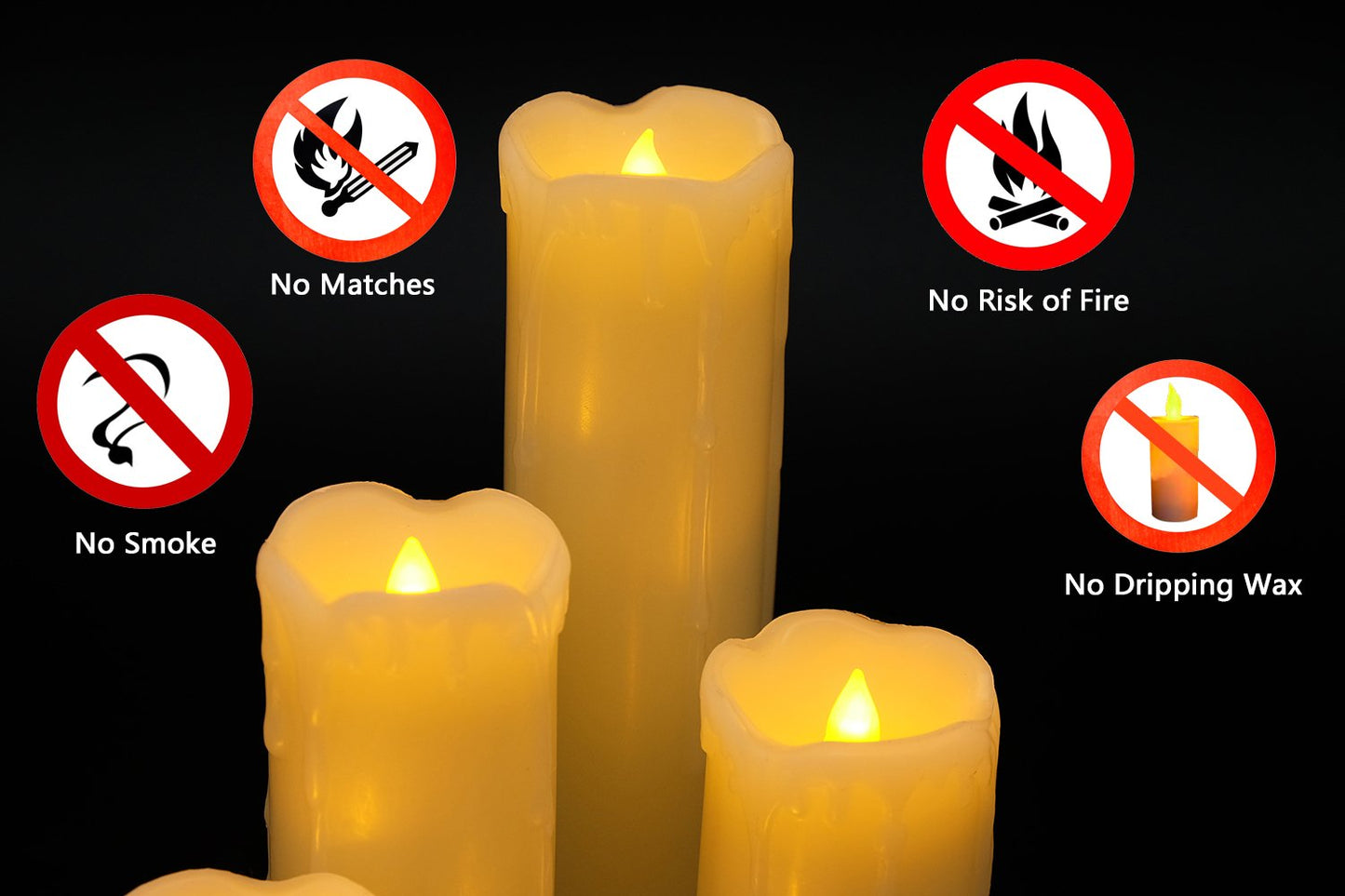 DRomance Flameless Flickering Candles Battery Operated(Battery Included) with 6 Hour Timer, Set of 6 Dripping Wax LED Pillar Candles Halloween Christmas Home Decor(Ivory, 2" D x 2"-9" H)