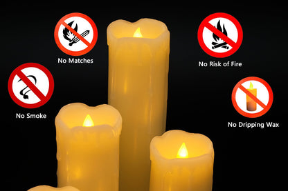 DRomance Flameless Flickering Candles Battery Operated(Battery Included) with 6 Hour Timer, Set of 6 Dripping Wax LED Pillar Candles Halloween Christmas Home Decor(Ivory, 2" D x 2"-9" H)