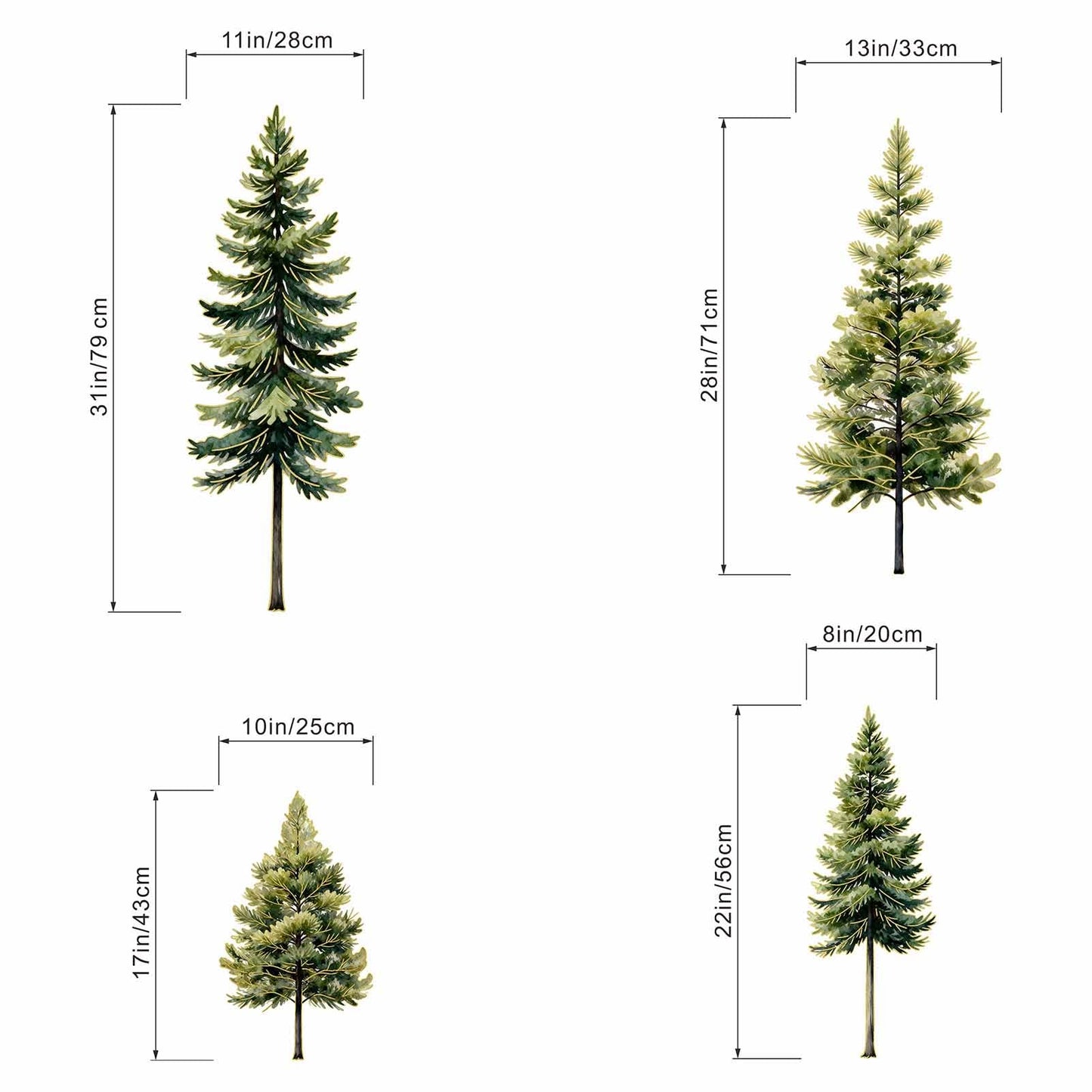 Pine Tree Wall Stickers for Nursery: Peel and Stick Christmas Nature Wall Decals for Parents Kids - Baby Room Kids Bedroom Decor